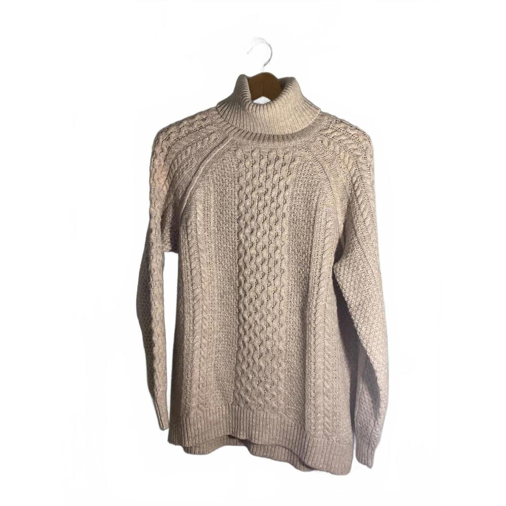 Vince Tan Cable Knit Fisherman's Sweater Merino Wool/Alpaca/Camel M